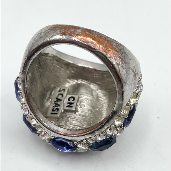 Vintage Arnold Scassi Blue Rhinestone Silver Cocktail Ring